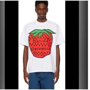 Online Ceramics Shirt Men Large Strawberry Logo T shirt White Graphic Streetwear